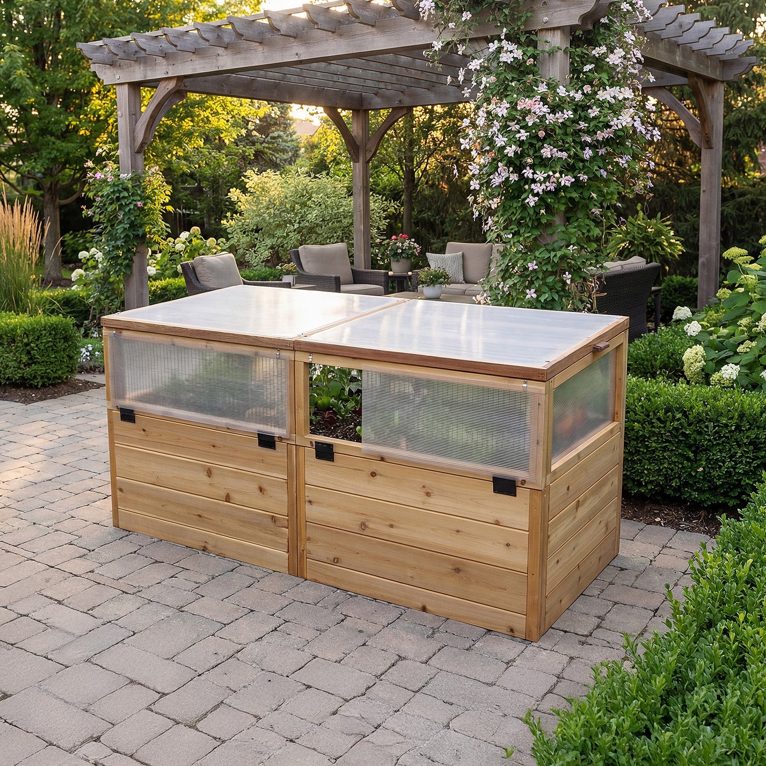 3' x 6' Cedar Raised Garden Bed Mini Greenhouse Kit - Eartheasy