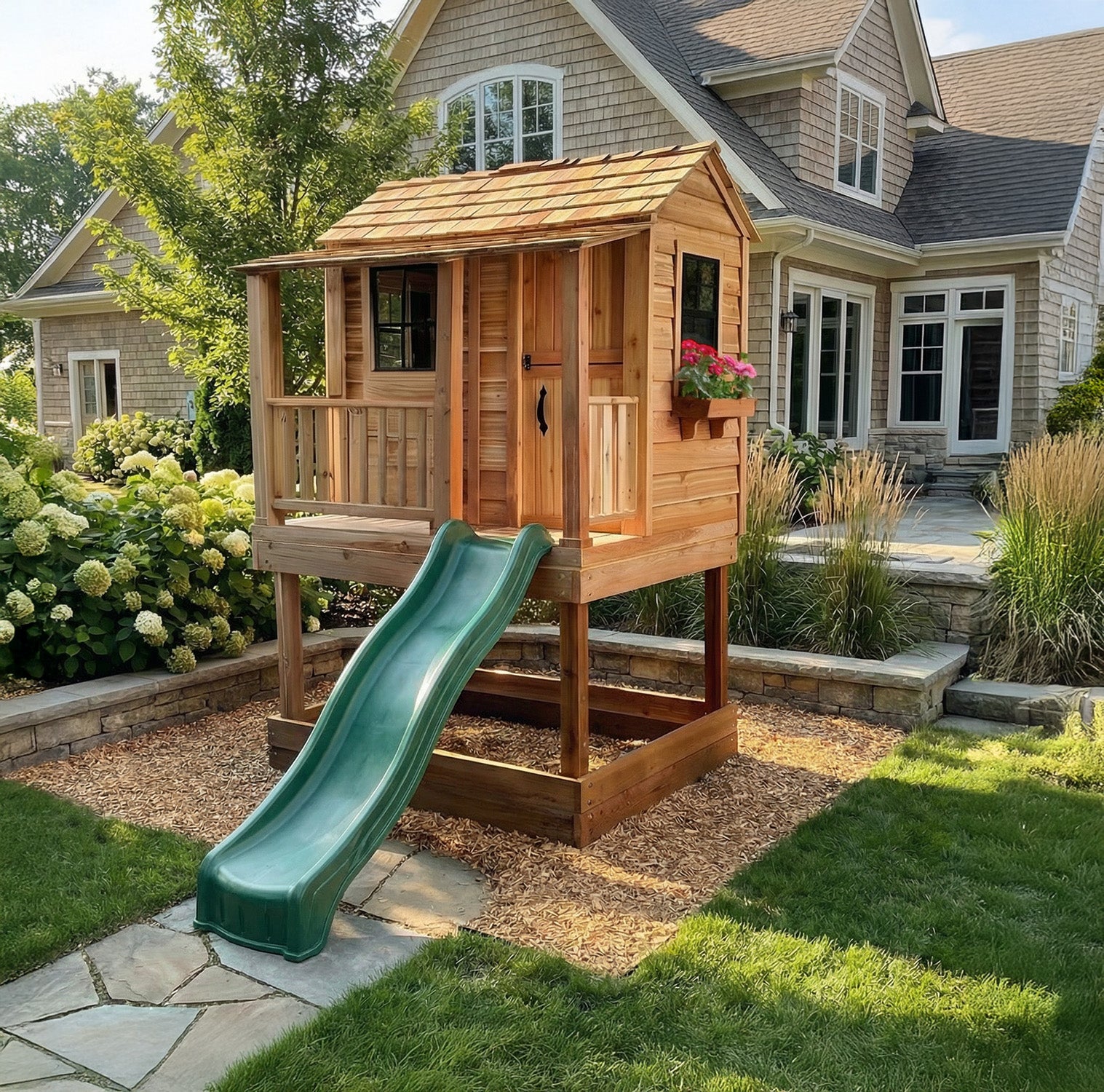6' x 6' Cedar Playhouse & Sandbox - Eartheasy