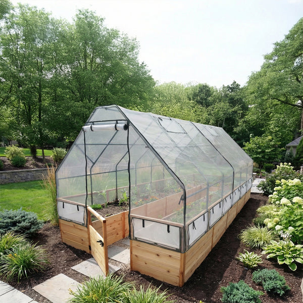 Cedar Complete Raised Garden Bed Kit with Greenhouse Cover 8' x 16' Cedar Complete Raised Garden Bed Kit with Greenhouse Cover 8' x 16'