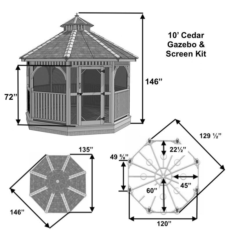 10' Cedar Panelized Octagon Gazebo Standard Kit