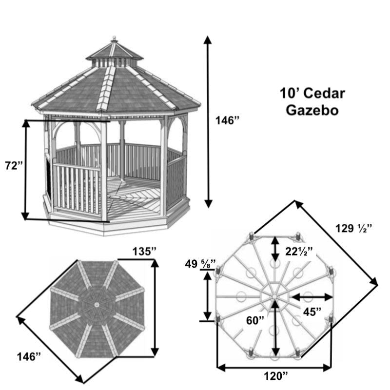 10' Cedar Panelized Octagon Gazebo Standard Kit