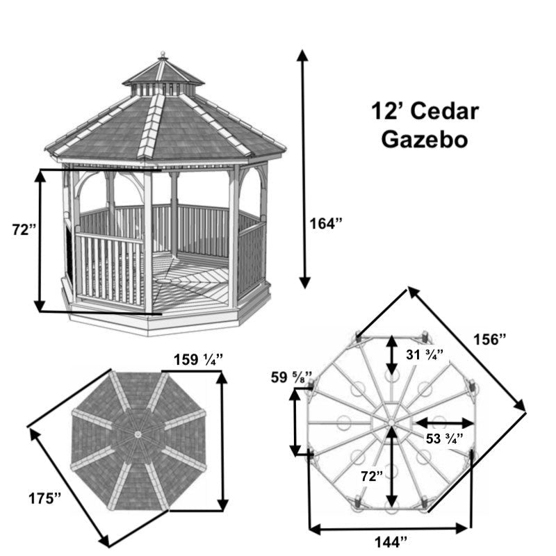 12' Cedar Panelized Octagon Gazebo Standard Kit