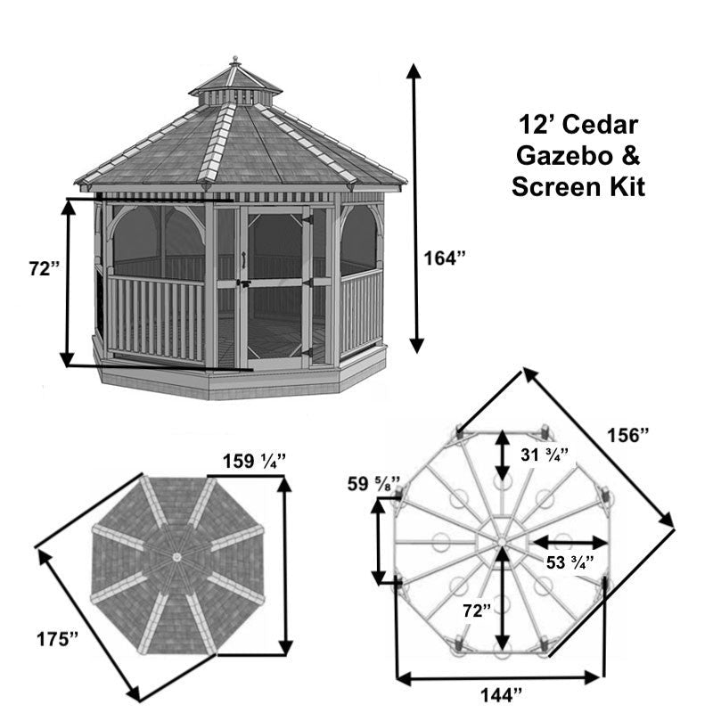 12' Cedar Panelized Octagon Gazebo Standard Kit
