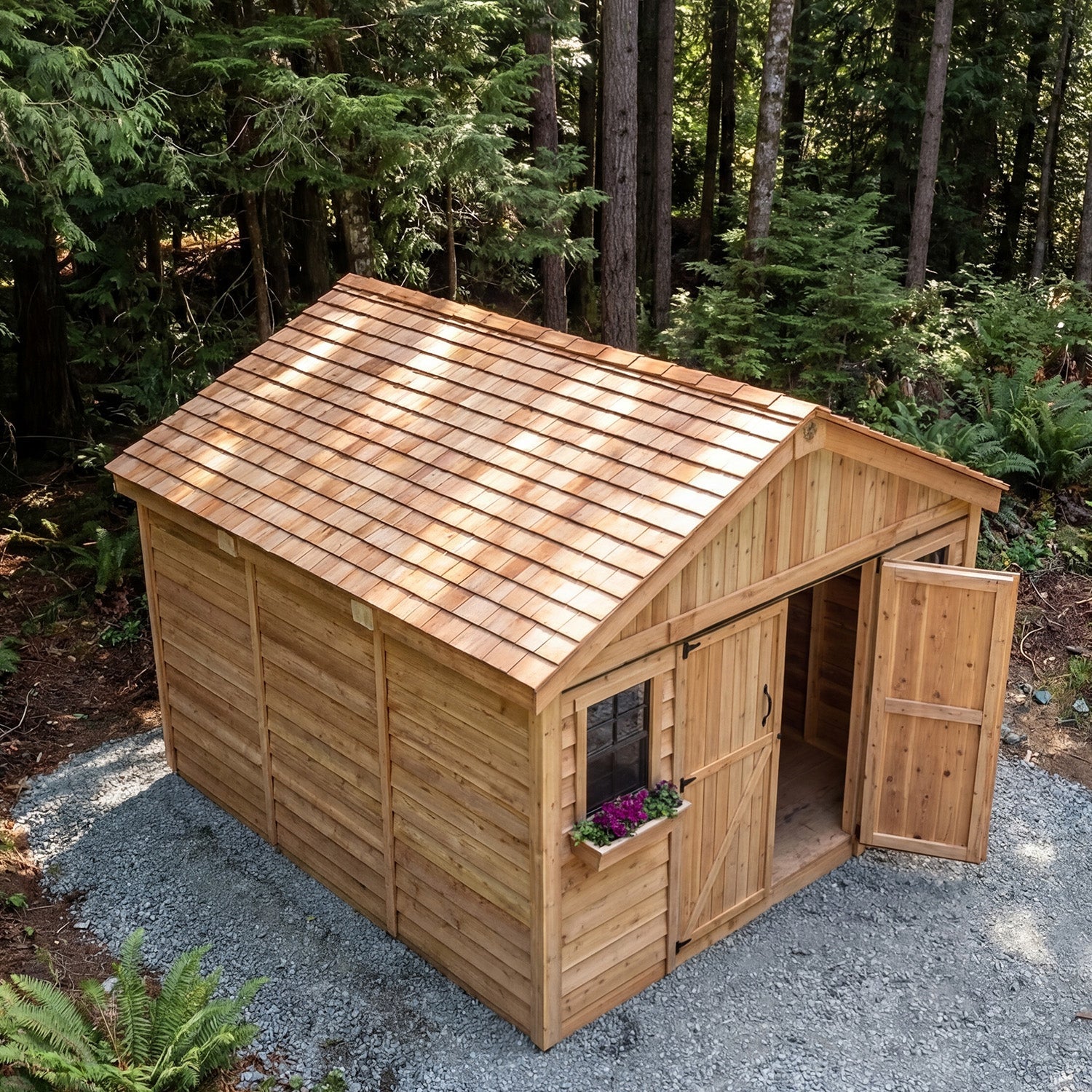 12' x 12' Space Master Cedar Storage Shed Cedar Shingle Roof