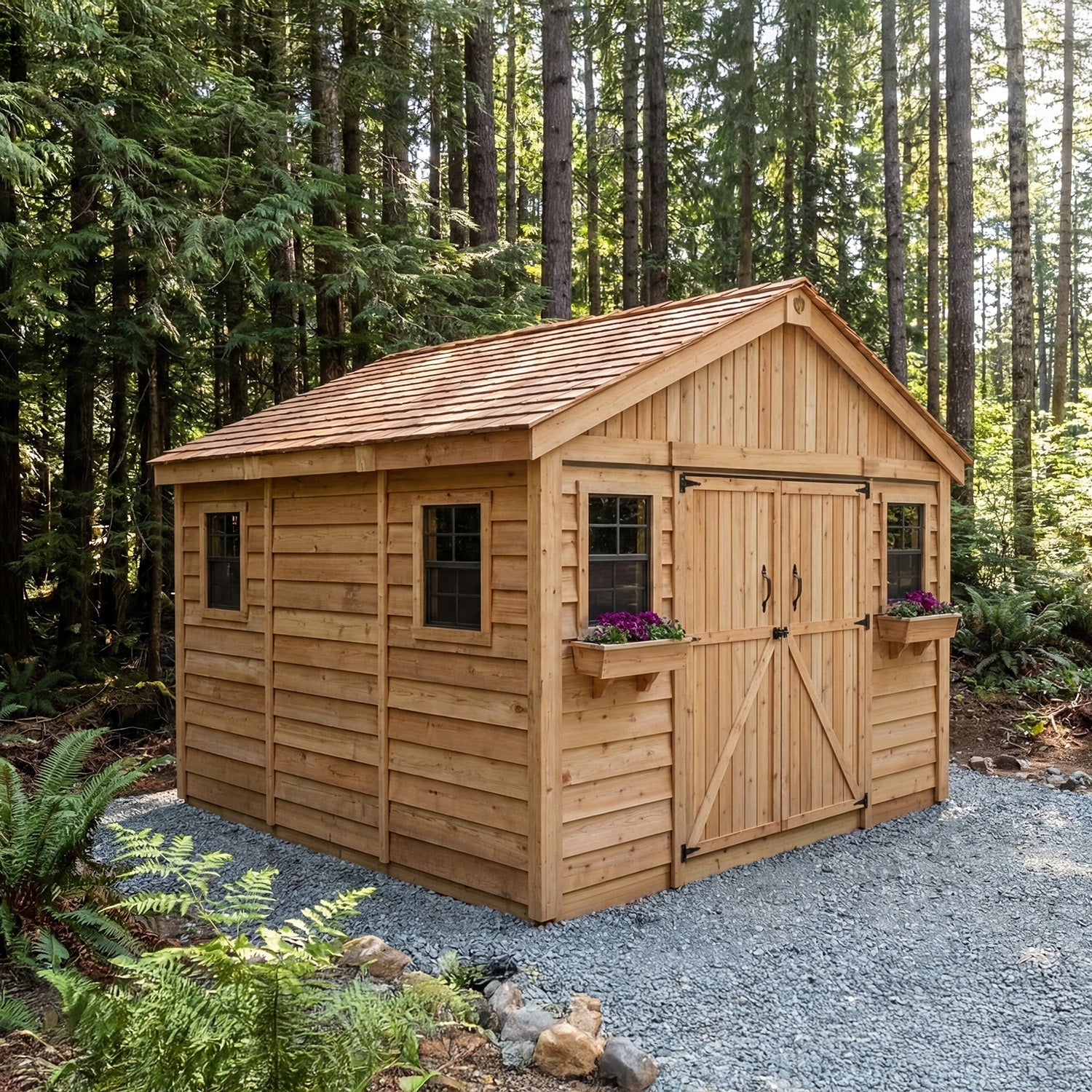 12' x 12' Space Master Cedar Storage Shed Cedar Shingle Roof option3