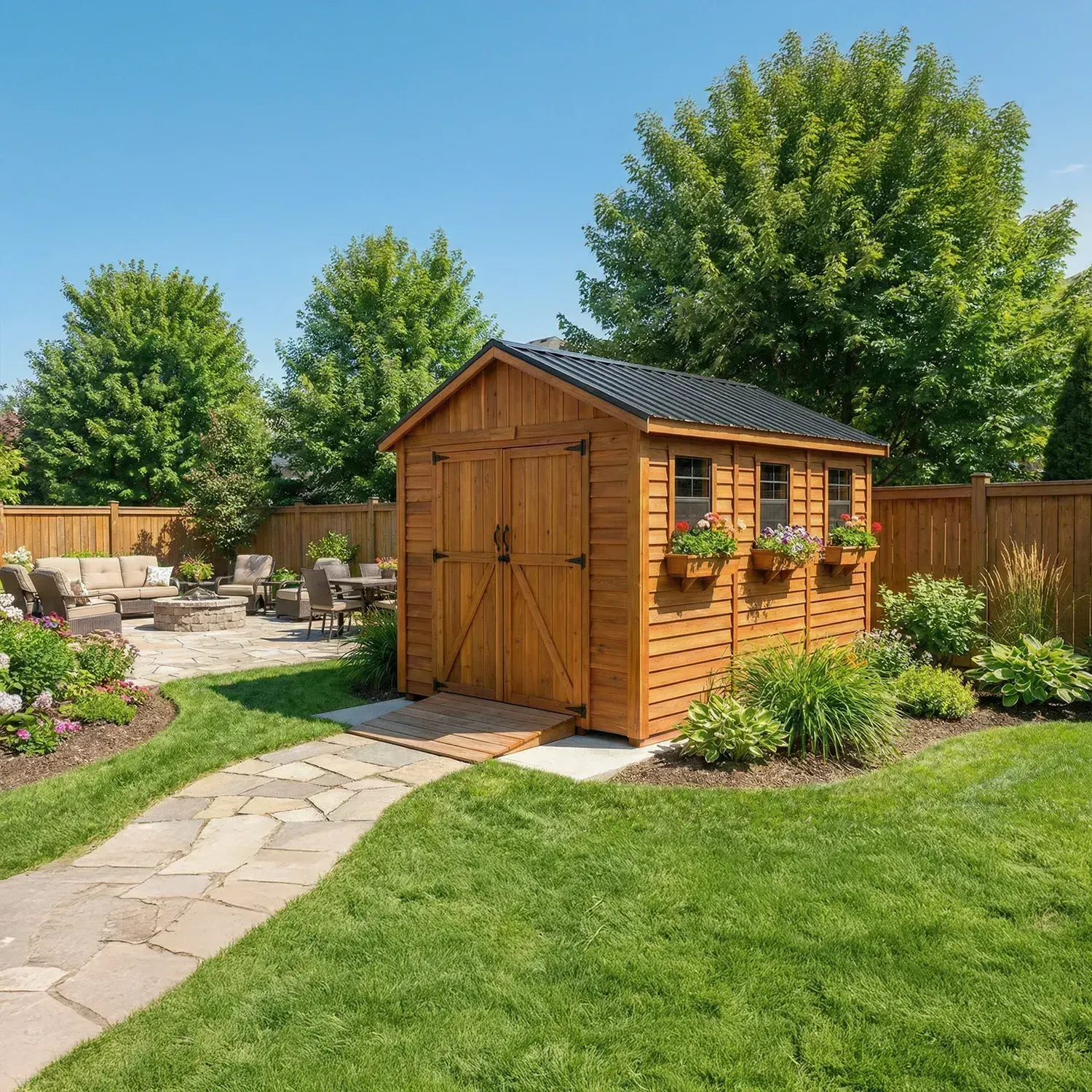 12' x 12' Space Master Cedar Storage Shed Cedar Shingle Roof option3