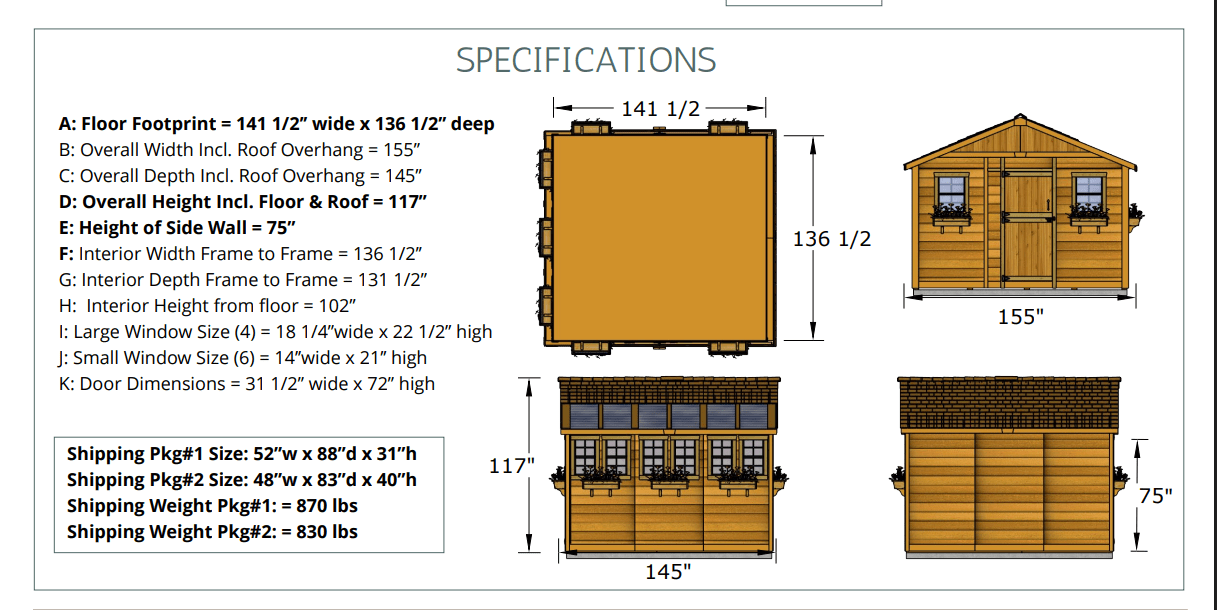 12' x 12' SunShed Garden Shed Cedar Shingle Roof