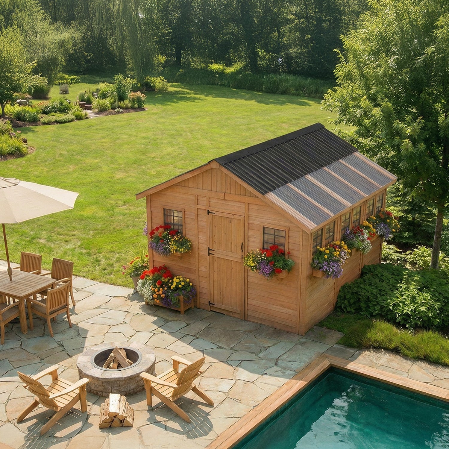 12' x 12' SunShed Garden Shed Cedar Shingle Roof