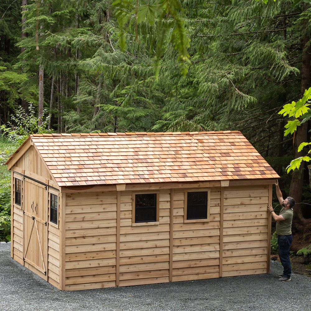 12' x 16' Space Master Cedar Storage Shed Cedar Shingle Roof