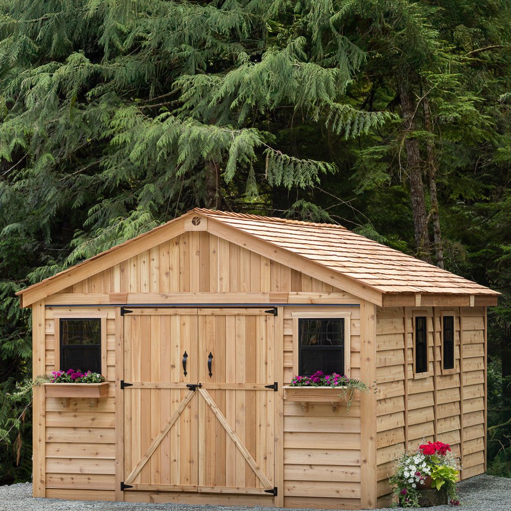 12' x 16' Space Master Cedar Storage Shed Cedar Shingle Roof option3