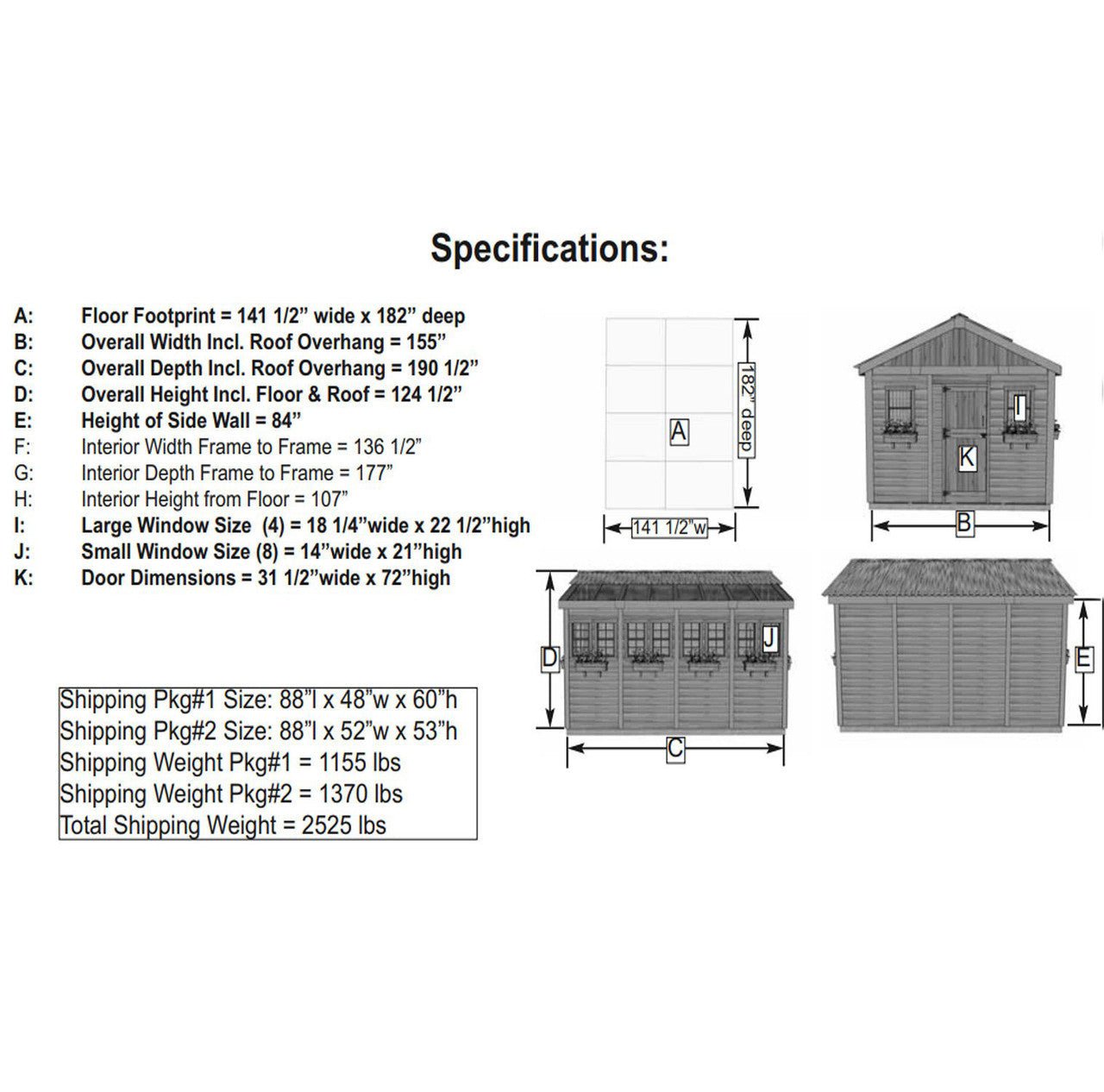12' x 16' SunShed Garden Shed Metal Roof