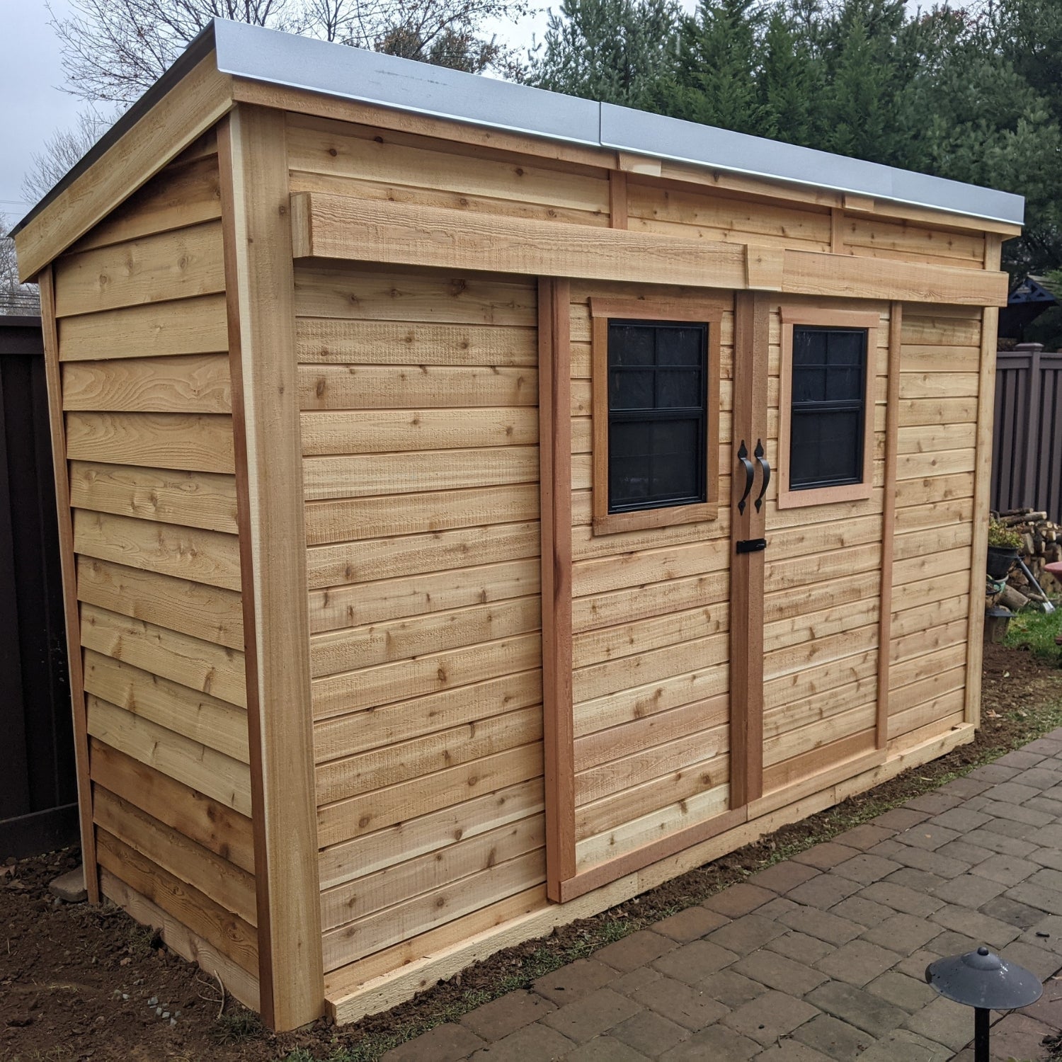12' x 4' GardenSaver Storage Shed - Sliding Double Doors Cedar Shingle Roof option3