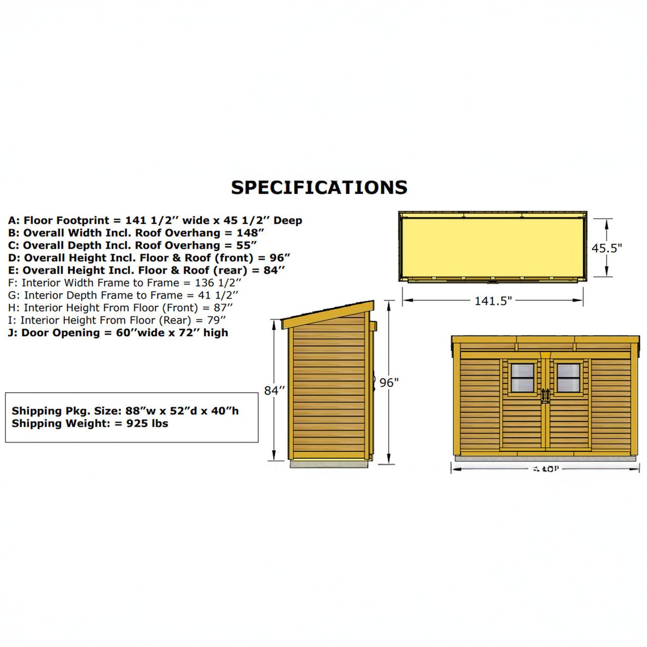 12' x 4' GardenSaver Storage Shed - Sliding Double Doors Cedar Shingle Roof