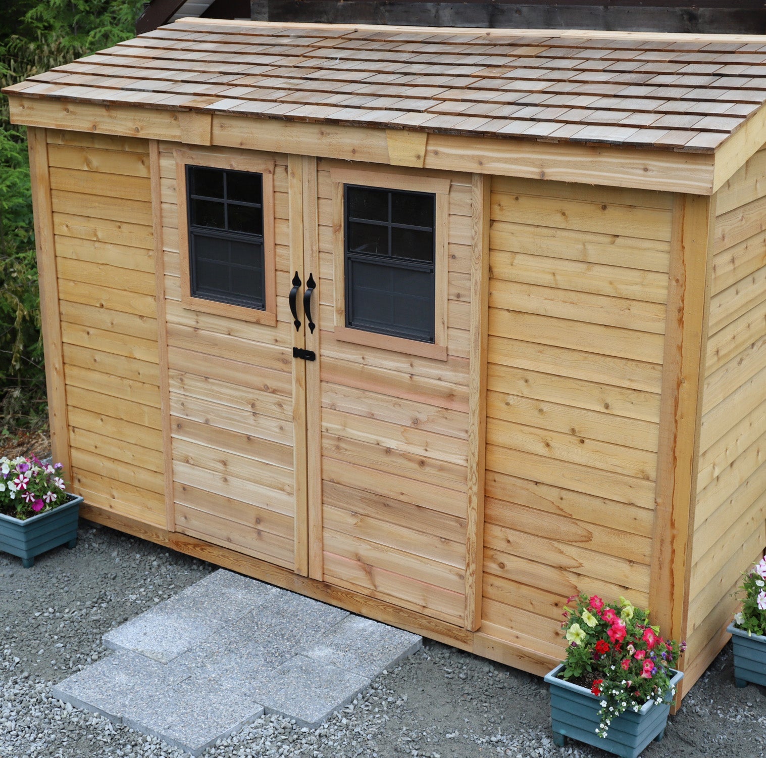 12' x 4' SpaceSaver Storage Shed - Sliding Double Doors Cedar Shingle Roof option3