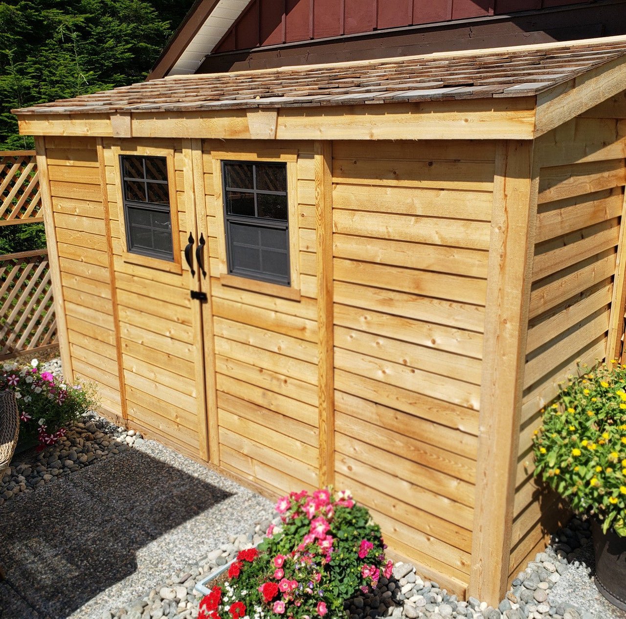 12' x 4' SpaceSaver Storage Shed - Sliding Double Doors Cedar Shingle Roof