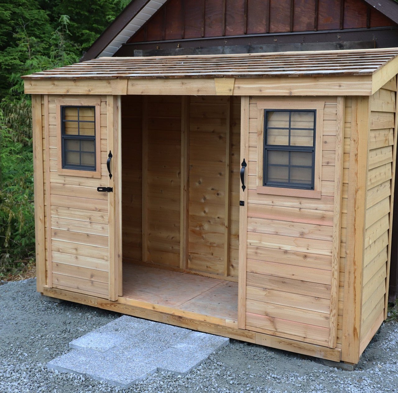 12' x 4' SpaceSaver Storage Shed - Sliding Double Doors Cedar Shingle Roof