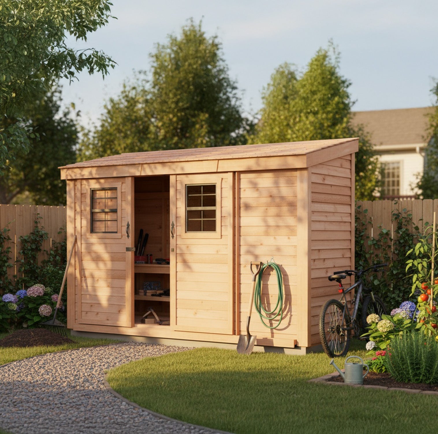 12' x 4' SpaceSaver Storage Shed - Sliding Double Doors Cedar Shingle Roof option3