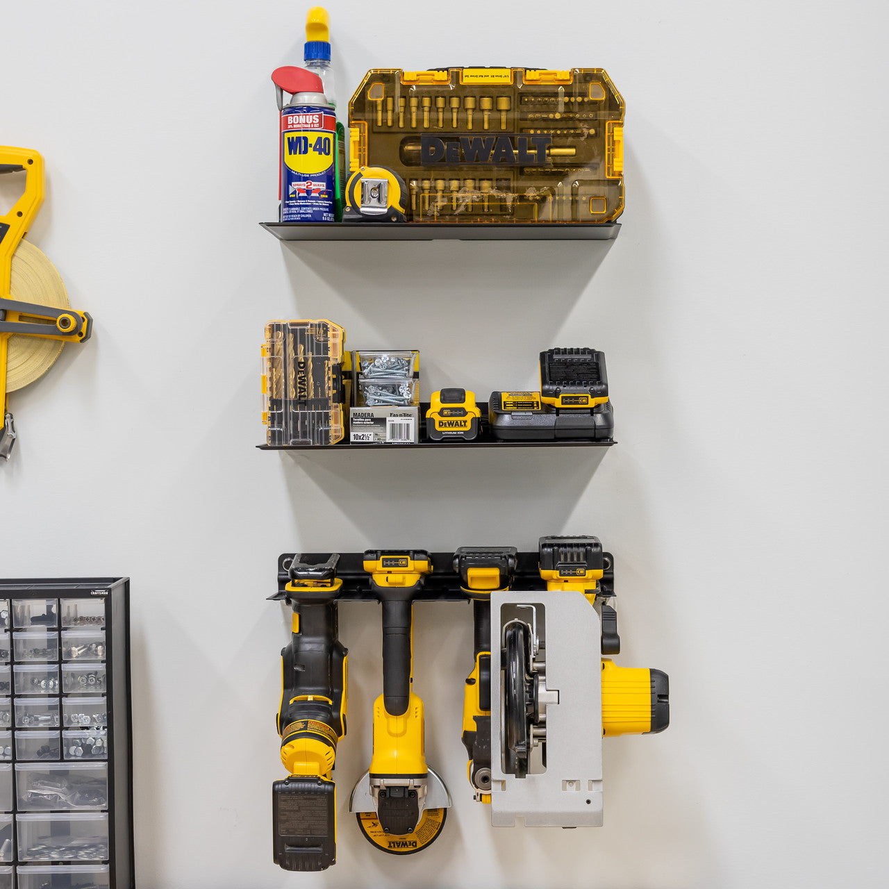 Wall-Mounted Power Tool Organizer & Storage Shelves