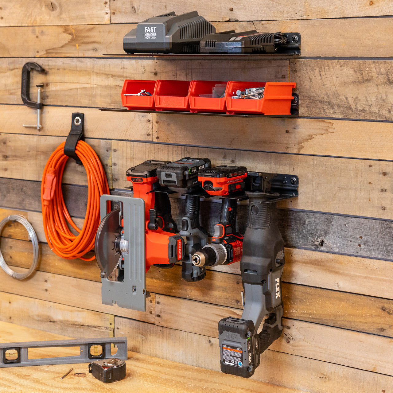 Wall-Mounted Power Tool Organizer & Storage Shelves