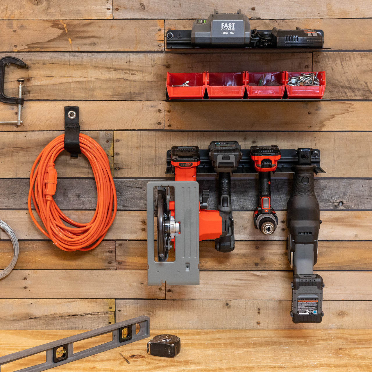 Wall-Mounted Power Tool Organizer & Storage Shelves