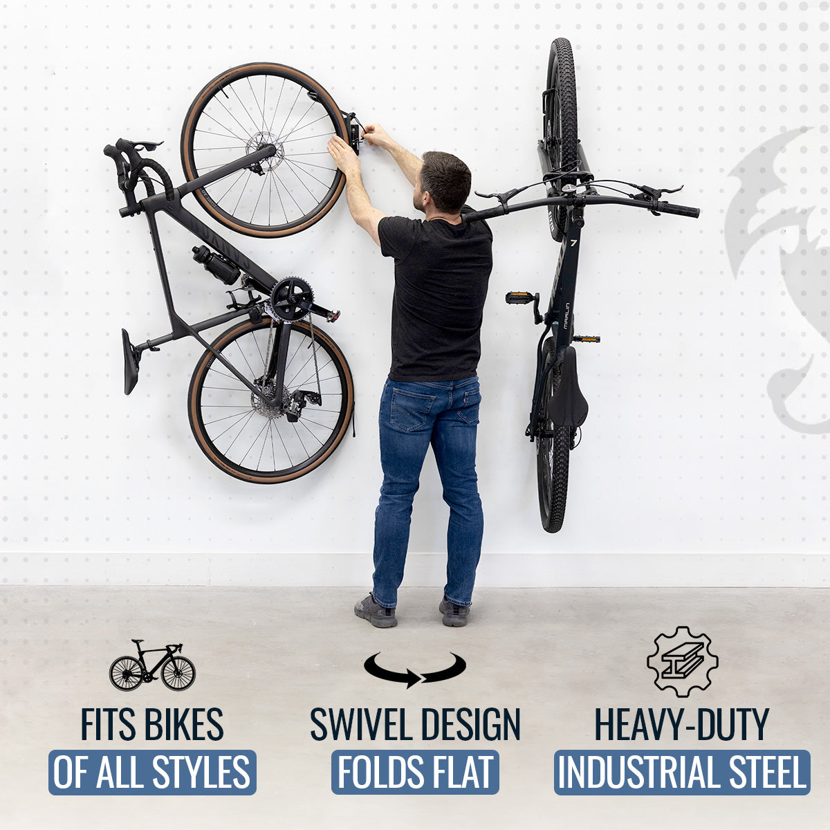 Wall-Mounted Swivel Bike Storage Hooks - 2 Pack