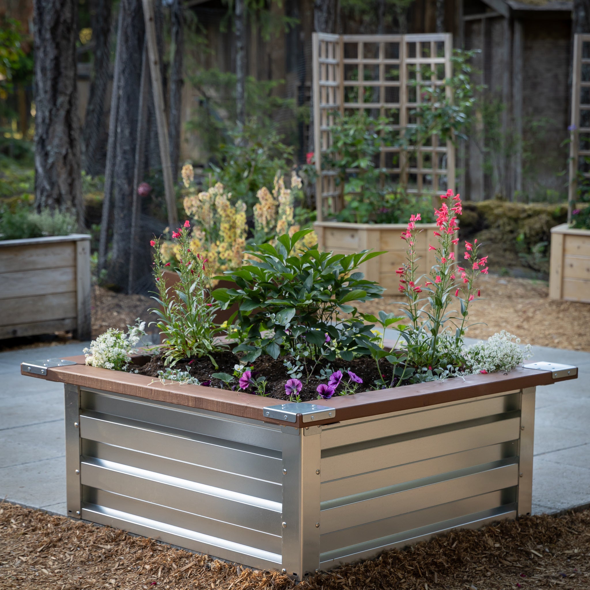 3.5' x 3.5' Galvanized Steel Raised Garden Bed Kit Chrome