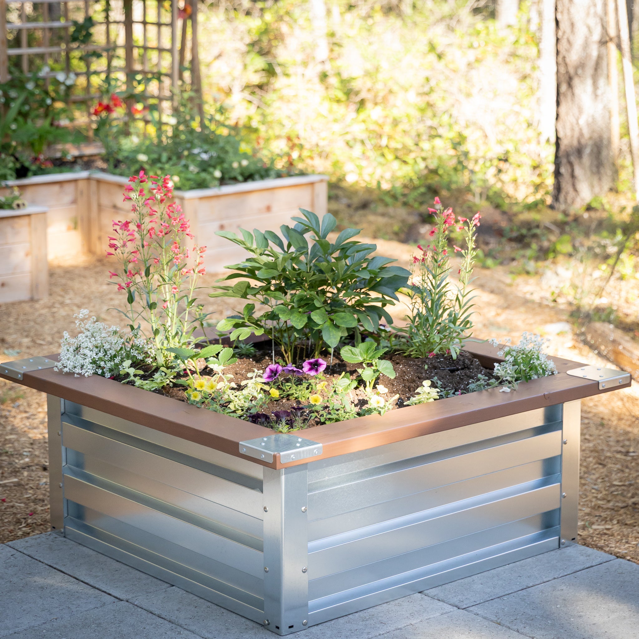 3.5' x 3.5' Galvanized Steel Raised Garden Bed Kit Chrome