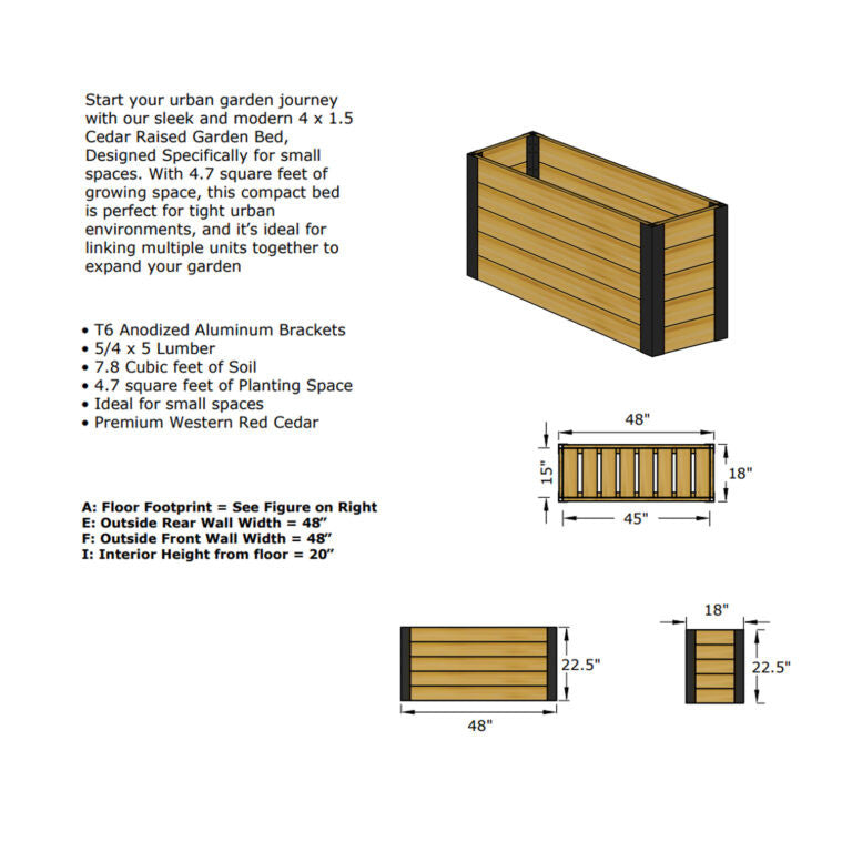 Urban Raised Garden Bed Planter 1.5' x 4'