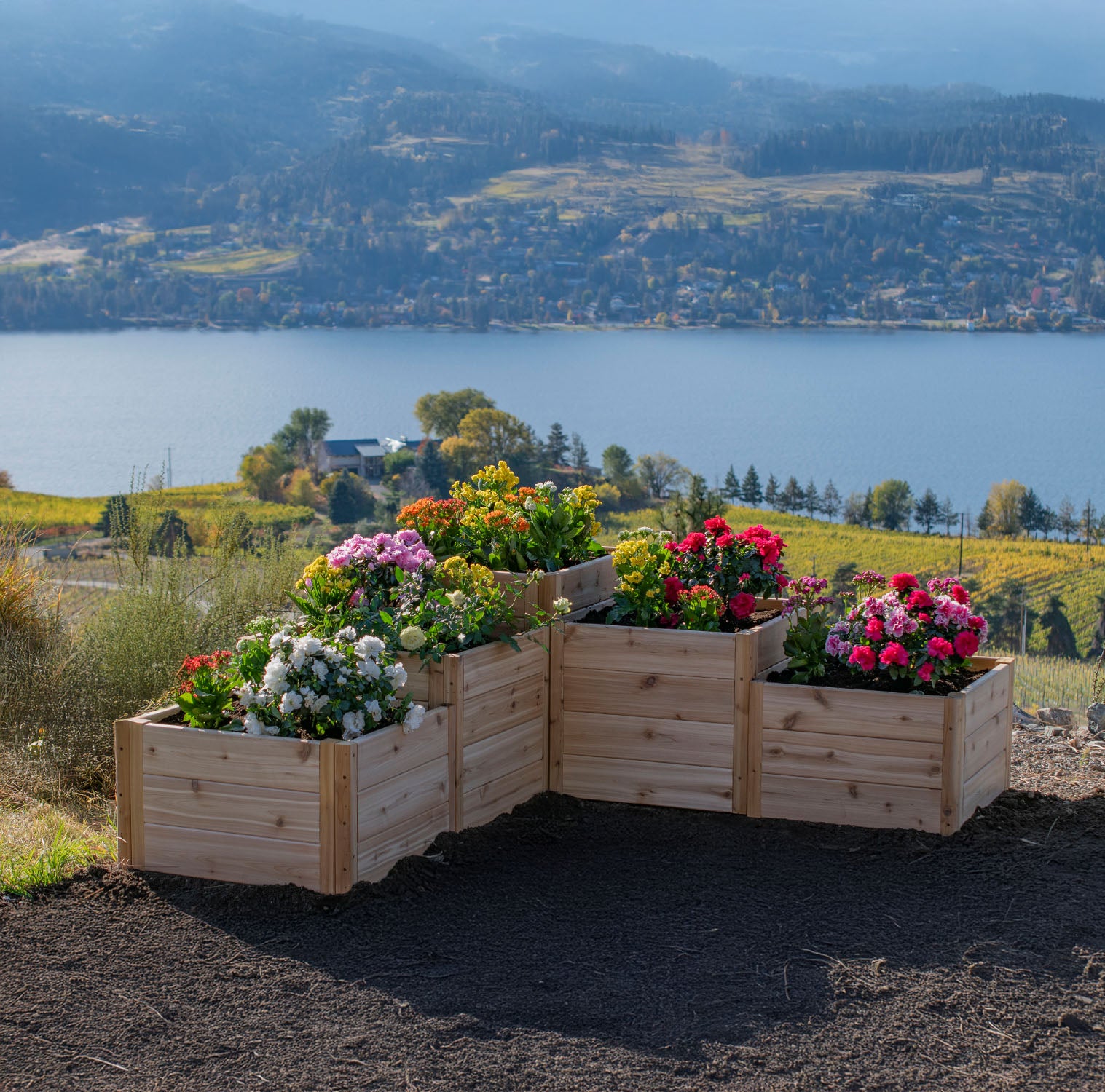L-Shaped Composite Raised Garden Bed Kits 12' x 12' - Eartheasy