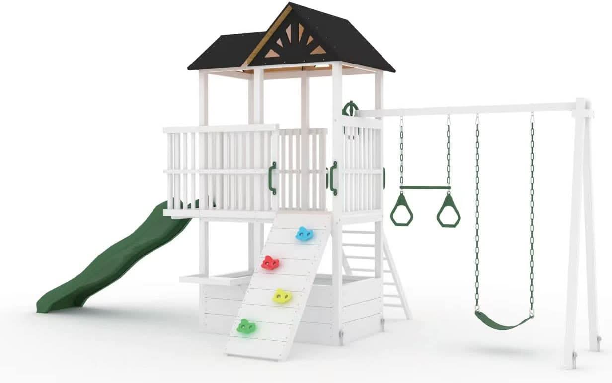 Craftsman Wooden Playhouse & Swing Set - Outdoor Play Set