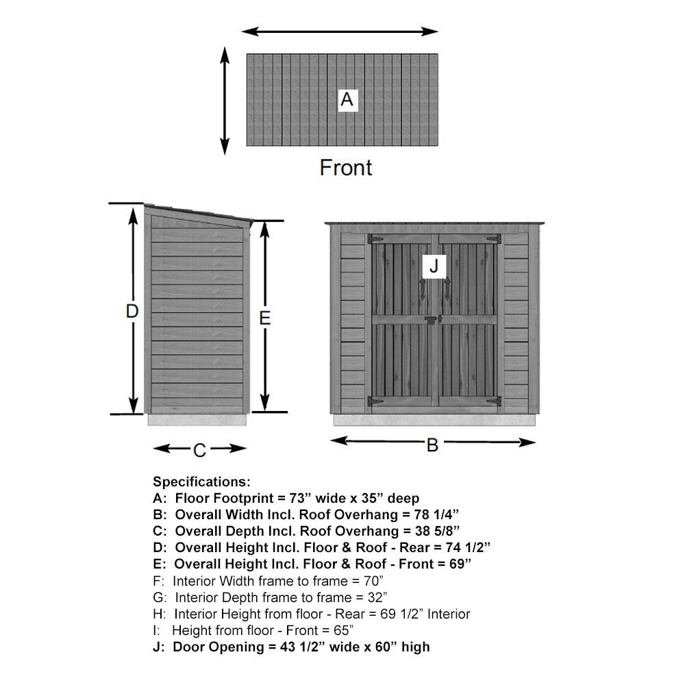 6' x 3' Patio Garden Shed Cedar Shingle Roof