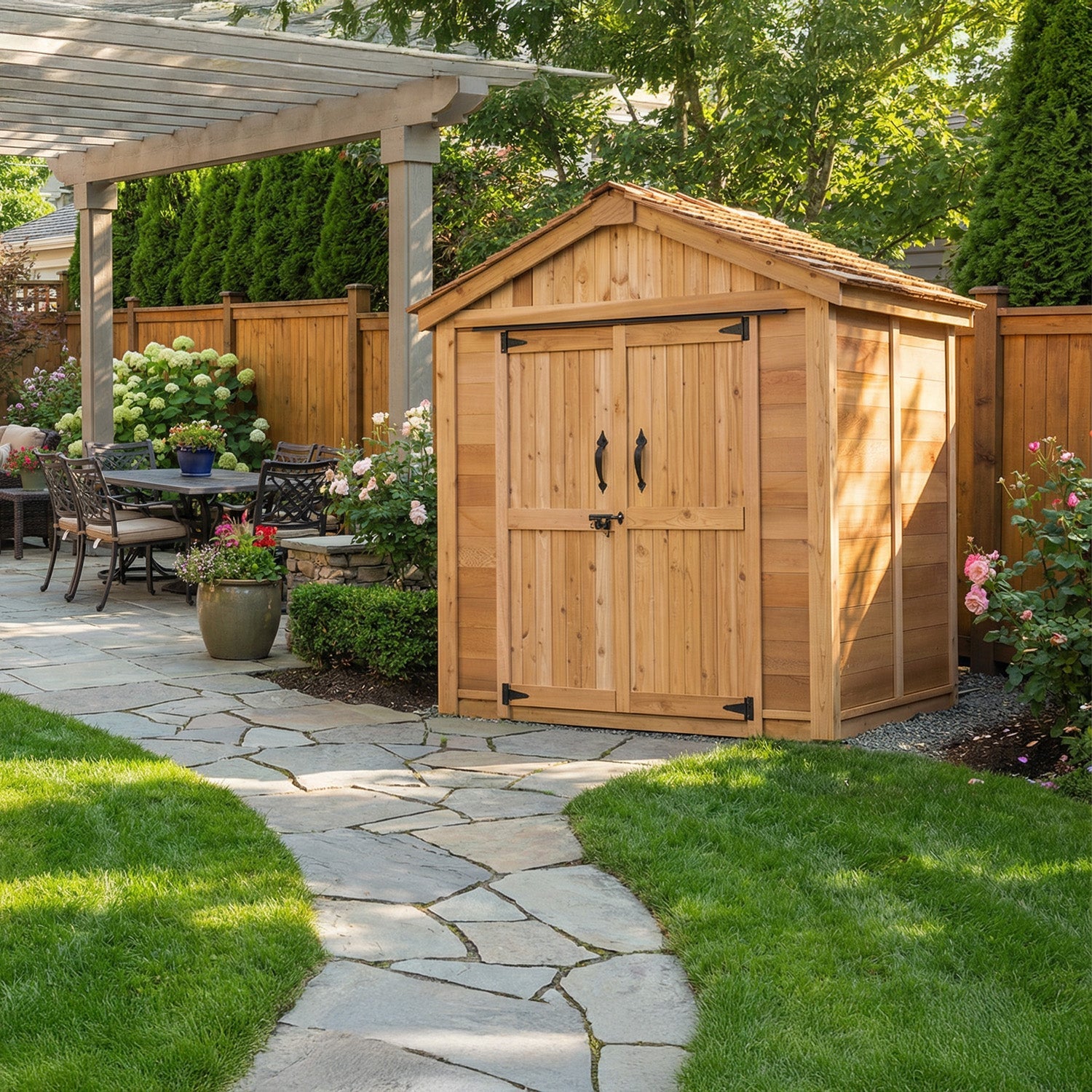 6' x 4' Space Master Storage Shed - Double Doors Cedar Shingle Roof