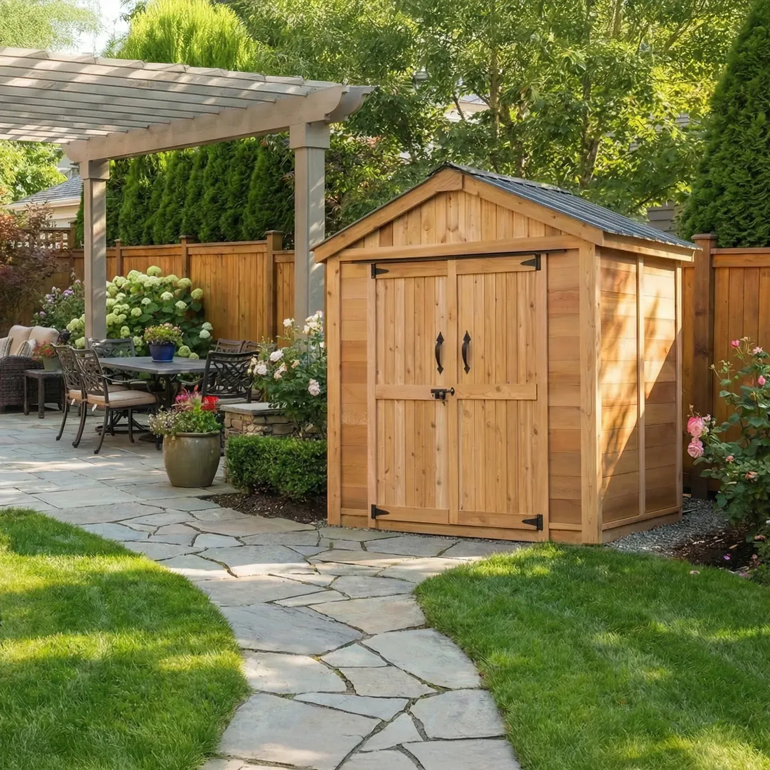 6' x 4' Space Master Storage Shed - Double Doors Cedar Shingle Roof option3