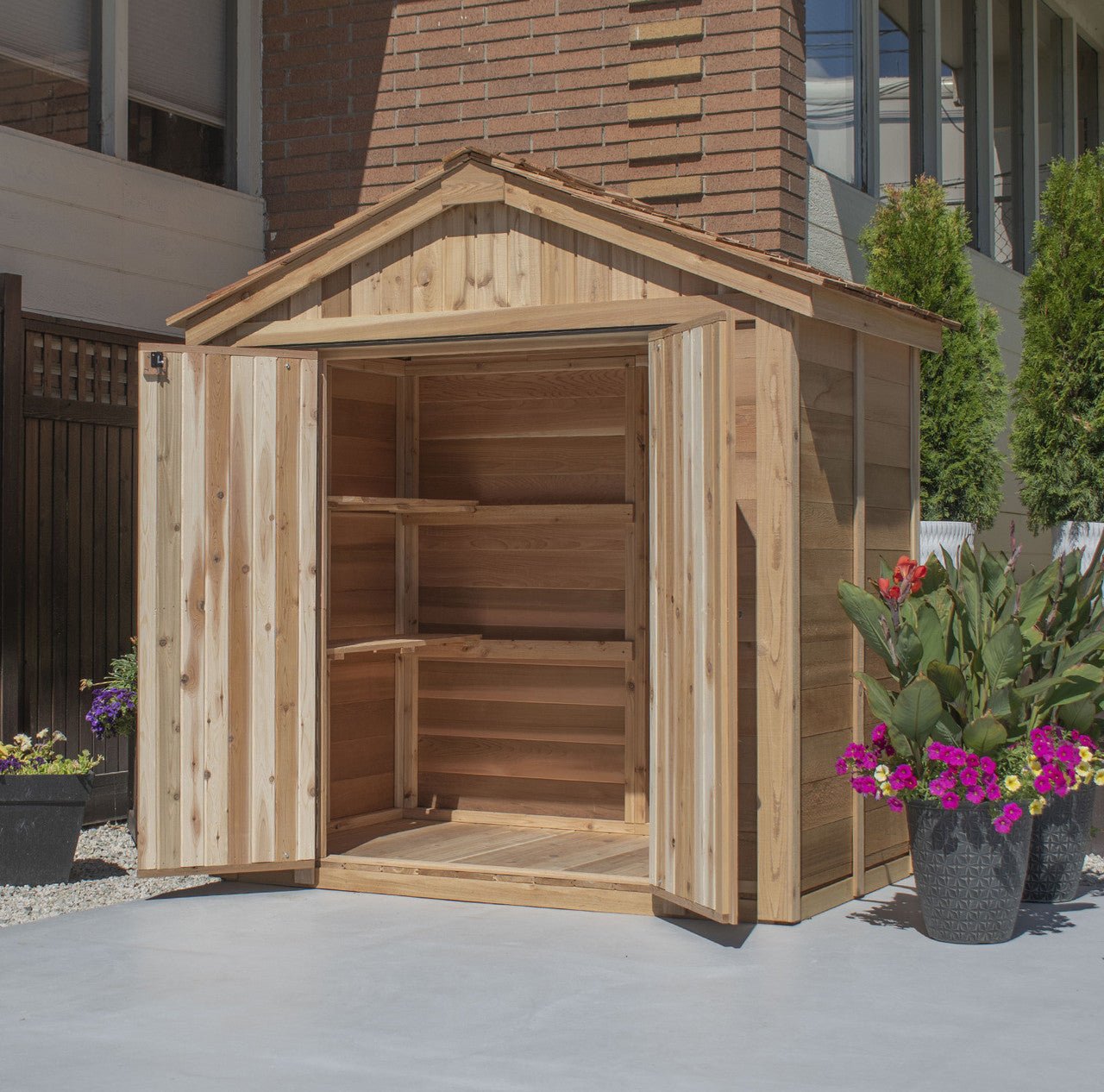 6' x 4' Space Master Storage Shed - Double Doors Cedar Shingle Roof