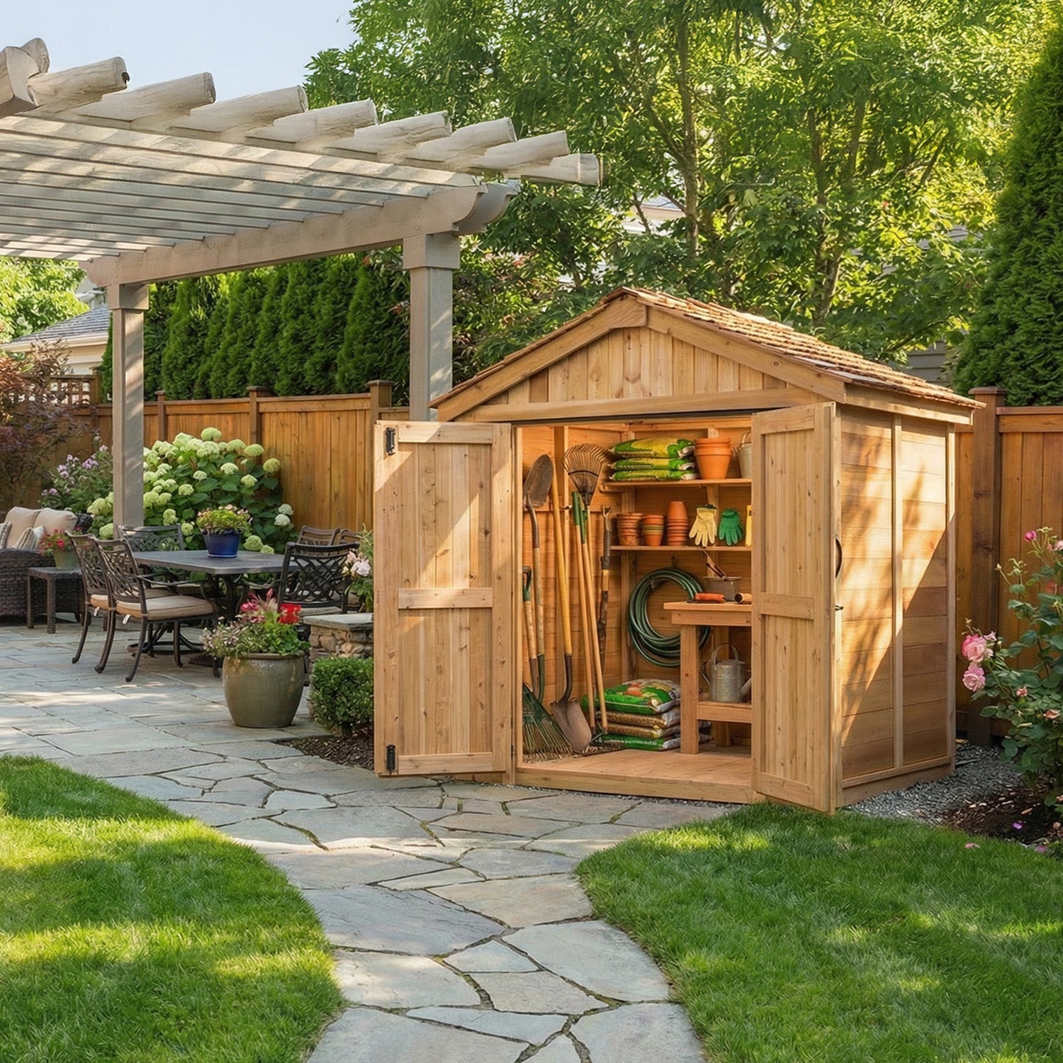 bushdebrunt Heaven and Earth フルセット 6' x 4' Space Master Storage Shed - Double Doors - Eartheasy