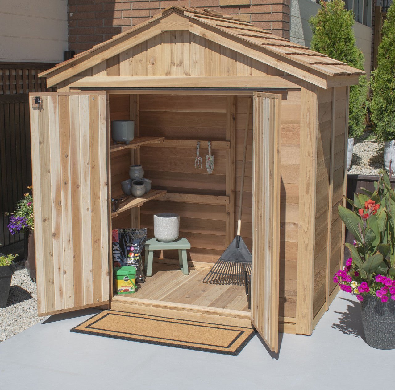 6' x 4' Space Master Storage Shed - Double Doors Cedar Shingle Roof
