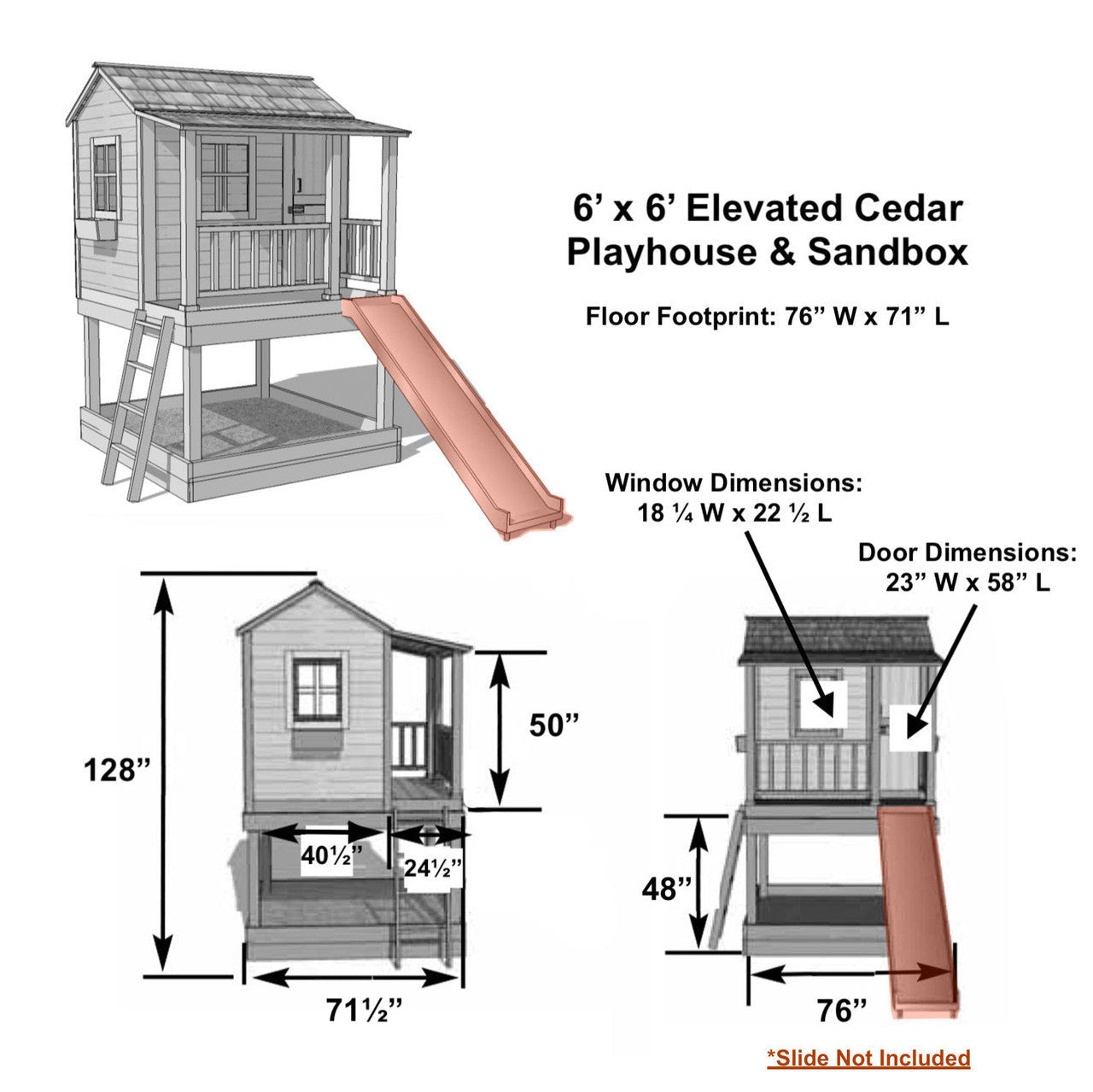 6' x 6' Little Cedar Playhouse & Sandbox option3