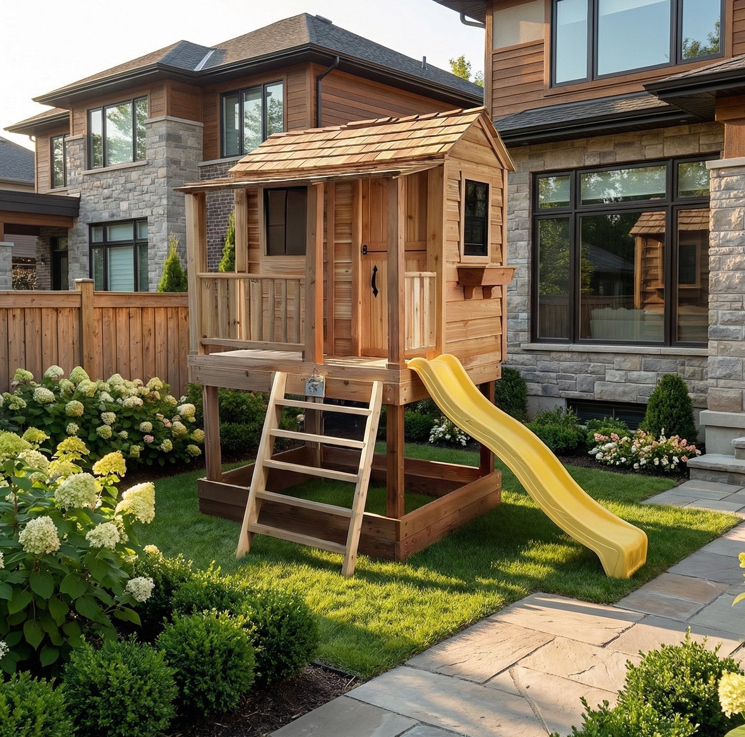 6' x 6' Little Cedar Playhouse & Sandbox option3