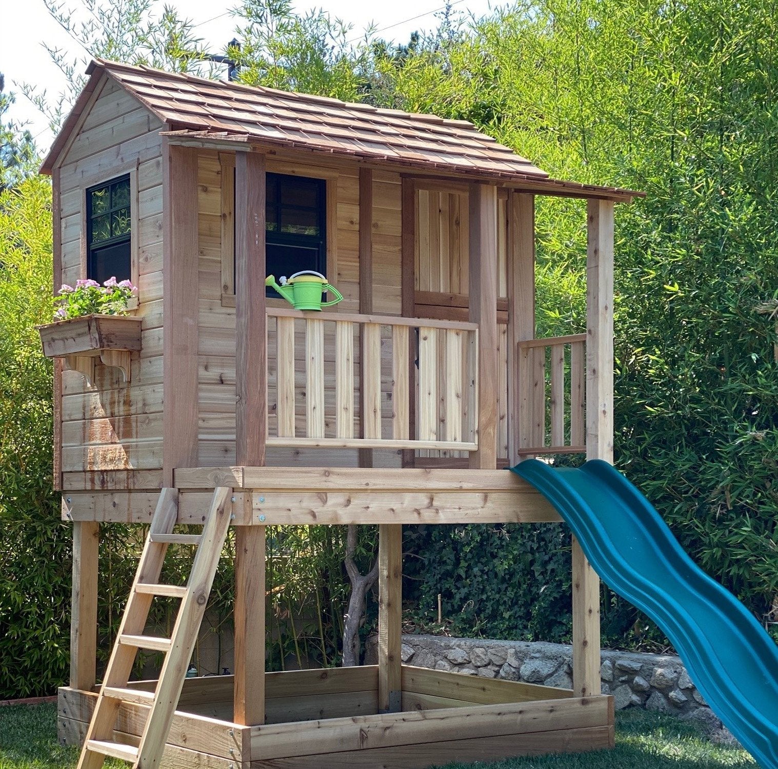6' x 6' Little Cedar Playhouse & Sandbox option3