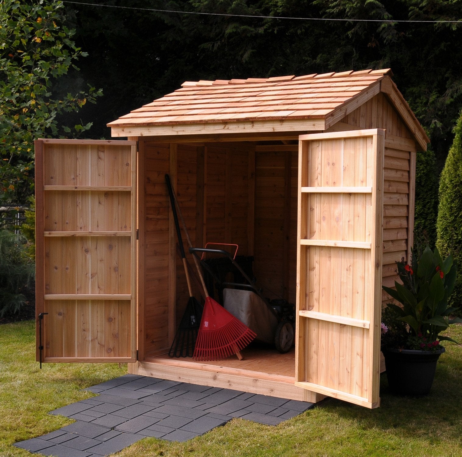 6' x 6' Maximizer Cedar Storage Shed Cedar Shingle Roof