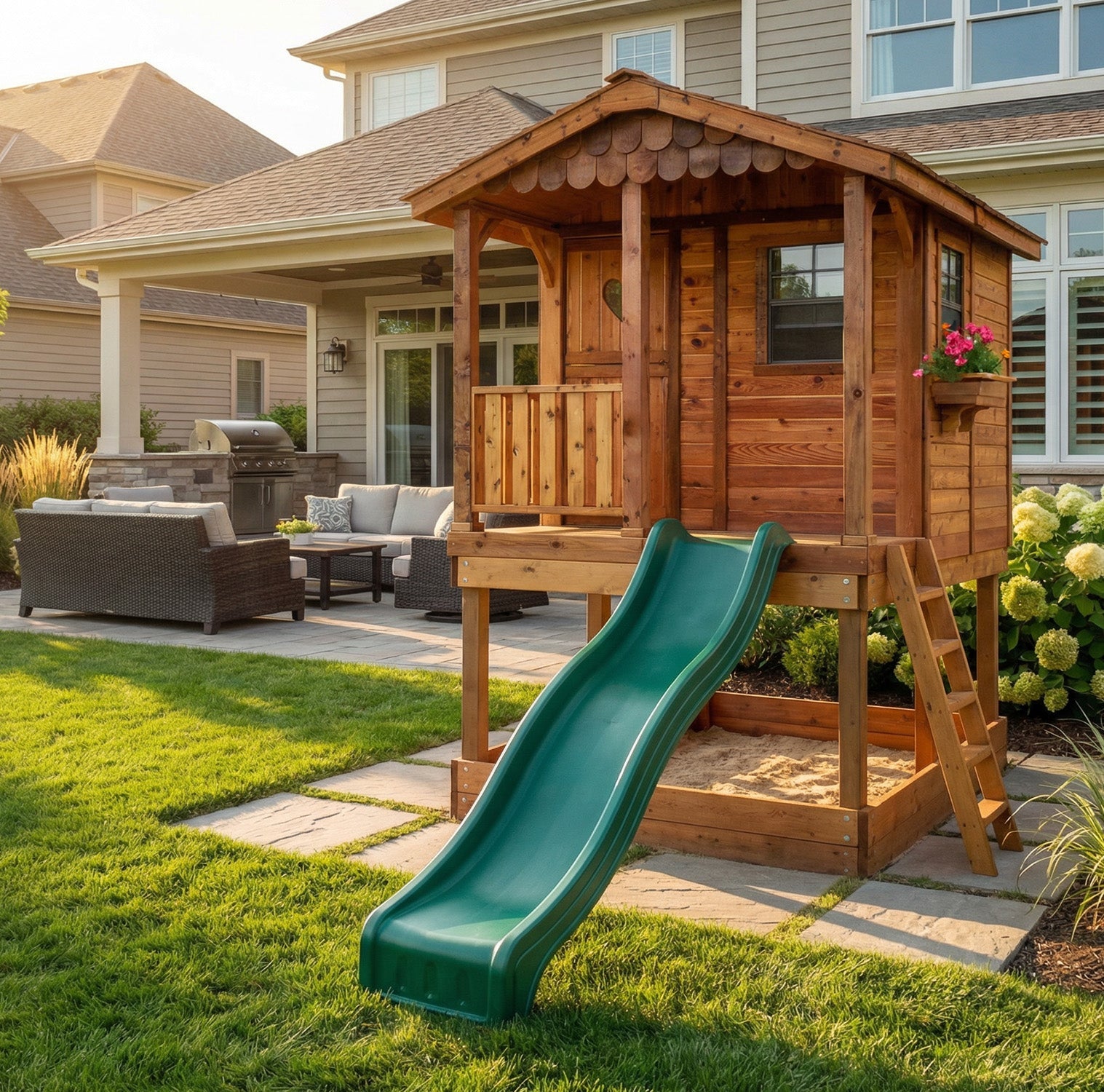 6' x 9' Cedar Playhouse & Sandbox option3