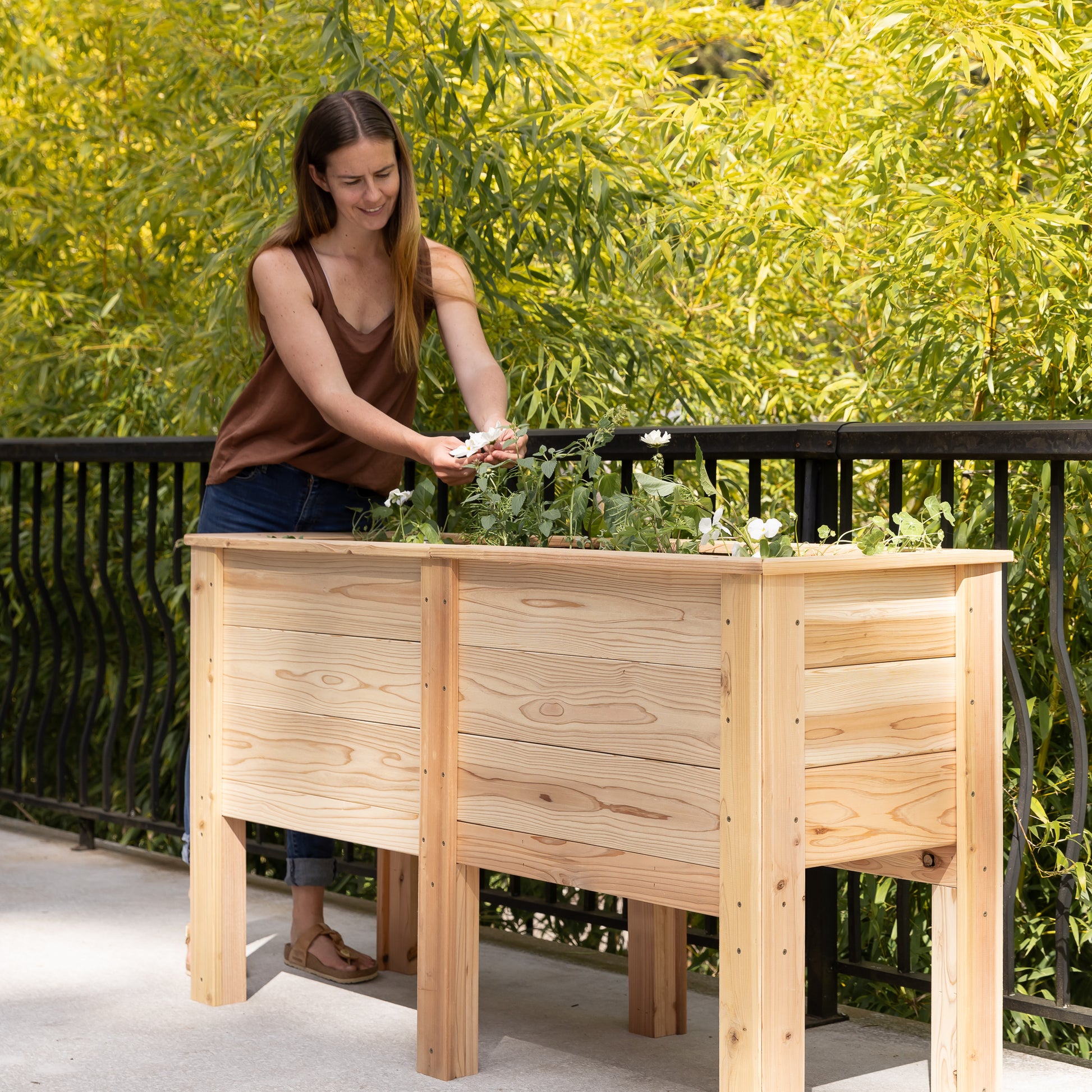 self-watering eco-stained elevated planter box Natural Cedar Elevated Garden Planter Boxes