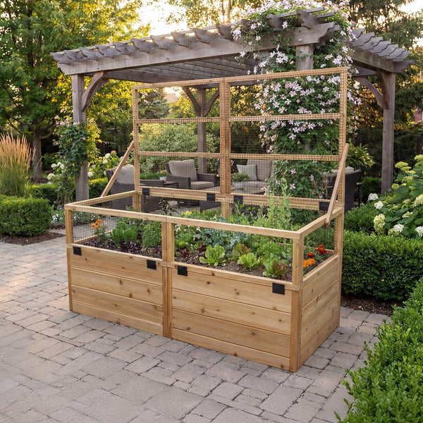 3' x 6' Raised Garden Bed With Hinged Fencing and Trellis