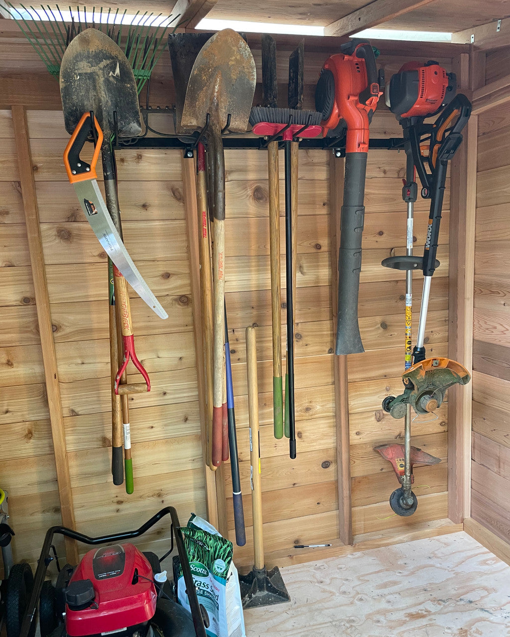 Wall-Mounted Adjustable Storage System for Tools & Gear – 4' Long