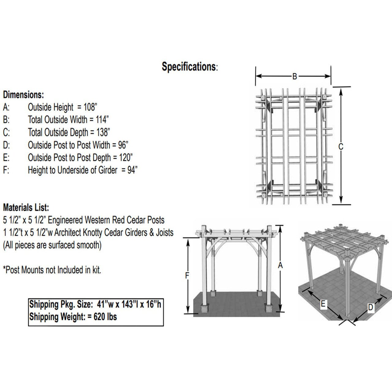 8' x 10' Premium Cedar Pergola Kit
