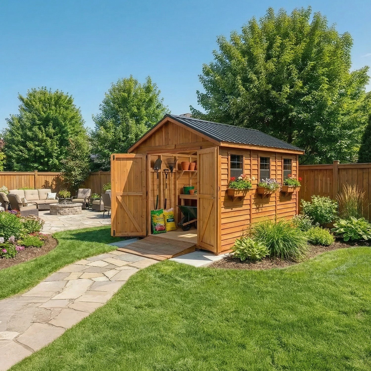 8' x 12' Space Master Cedar Storage Shed Metal Roof