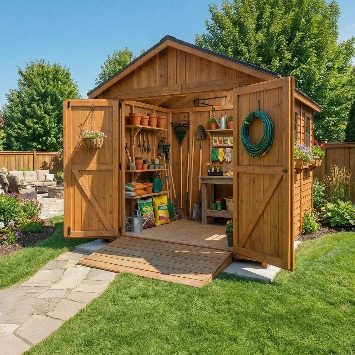 8' x 12' Space Master Cedar Storage Shed Metal Roof