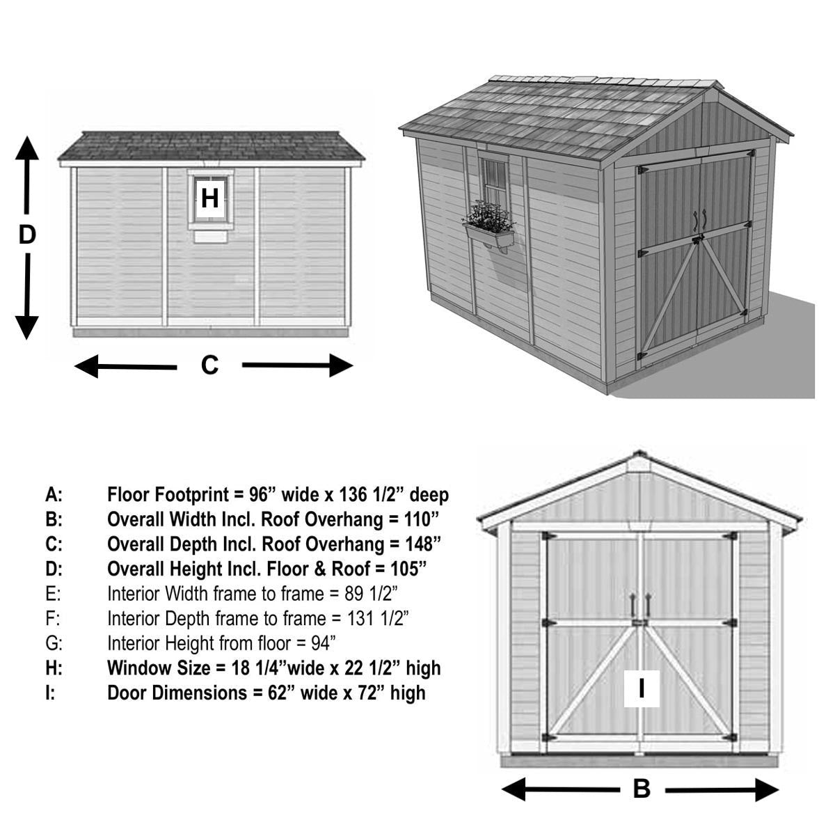 8' x 12' Space Master Cedar Storage Shed Metal Roof