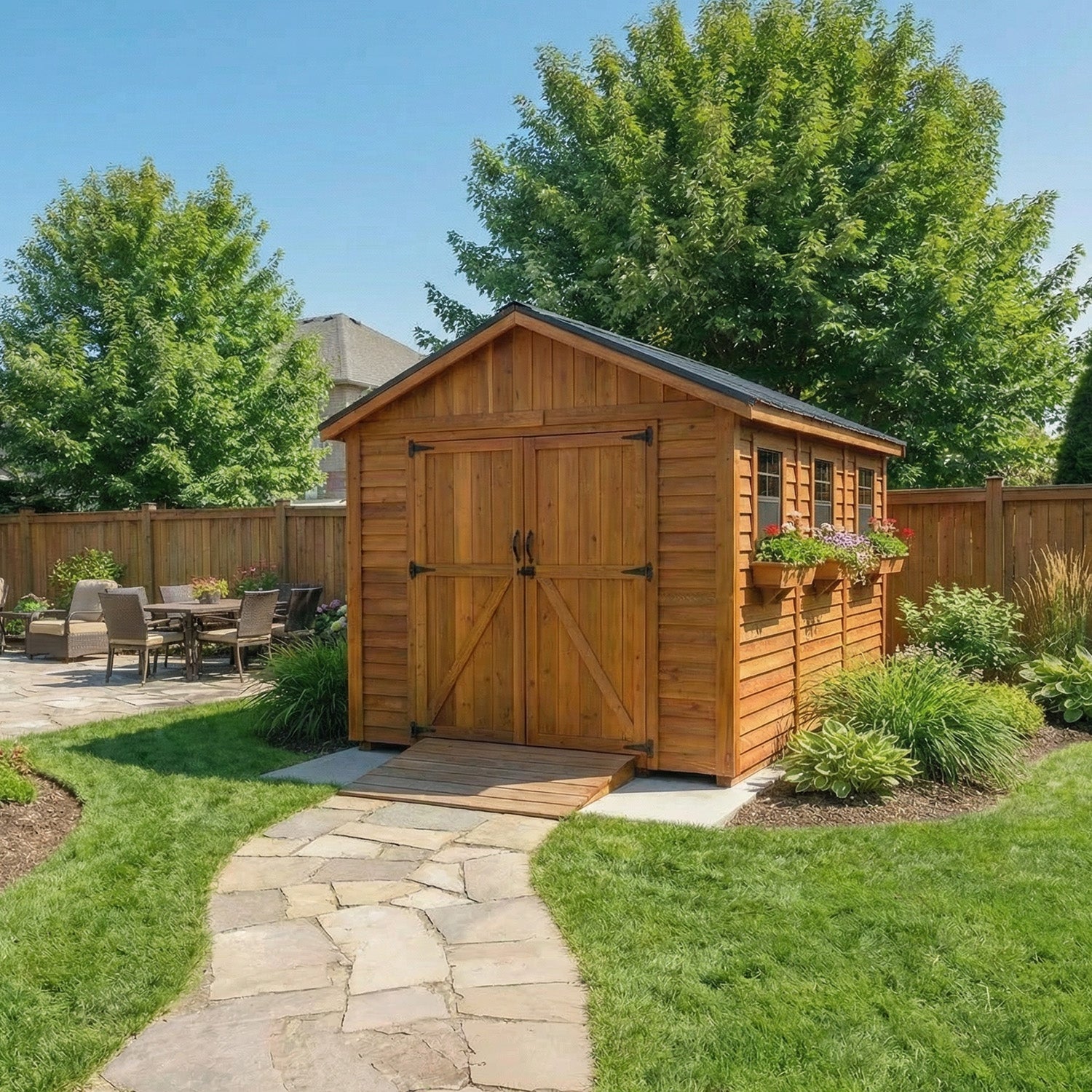 8' x 12' Space Master Cedar Storage Shed Metal Roof option3