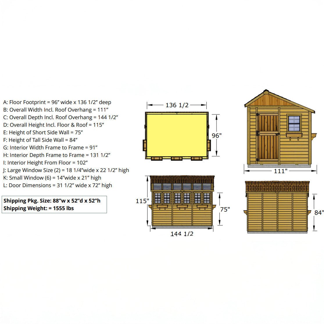8' x 12' SunShed Garden Shed Metal Roof